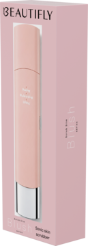 Urządzenie do peelingu kawitacyjnego BEAUTIFLY B-Scrub PRO Slim, różowe, w pudełku, widok pod kątem.