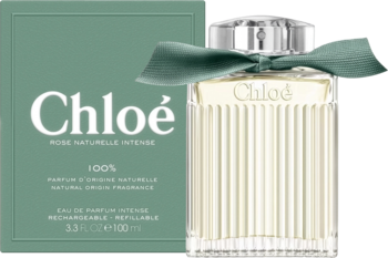 Chloé Rose Naturelle Intense woda perfumowana dla kobiet. Zielone pudełko i ryflowana butelka z zieloną kokardą.