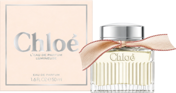 Chloé Lumineuse woda perfumowana, dla kobiet. Butelka z pionowymi żłobieniami, różową wstążką i pudełko.