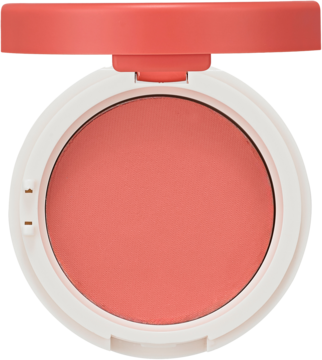 Holika Holika Jelly Dough Blusher Grapefruit Jelly, otwarty róż w galaretce w koralowym odcieniu, biały kompakt, widok z góry.