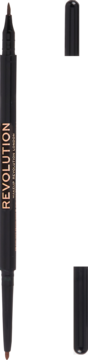 Pionowy widok brązowego eyelinera Revolution Awesome Felt&Kohl z dwiema precyzyjnymi końcówkami.