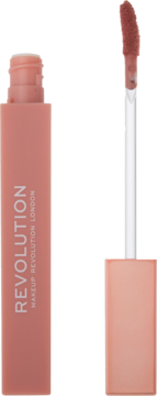 Matowa pomadka Revolution IRL Whipped Lip Crème Chai Nude w pastelowej tubce, aplikator z produktem.