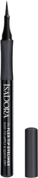 Matowy eyeliner w pisaku IsaDora Flex Tip Eyeliner, czarny, z cienkim pędzelkiem. Widok z otwartą skuwką.