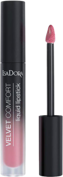IsaDora Velvet Comfort 54 Pink Blossom półmatowa pomadka w płynie z wysuniętym aplikatorem.