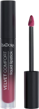 Półmatowa pomadka w płynie IsaDora Velvet Comfort 58 Berry Blush, intensywna jagodowa barwa, z aplikatorem.