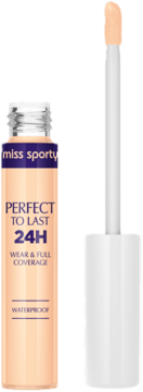 Korektor Miss Sporty Perfect to Last 24h w beżowej butelce z widocznym aplikatorem i napisem Waterproof.
