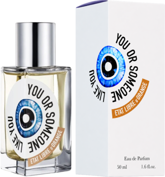 Perfumy unisex Etat Libre d'Orange You Or Someone Like You, flakon i białe pudełko z grafiką oka, widok z przodu.