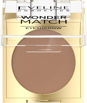 Eveline Wonder Match Matowy cień do powiek Warm Nude w złotym, okrągłym opakowaniu, widok z góry.