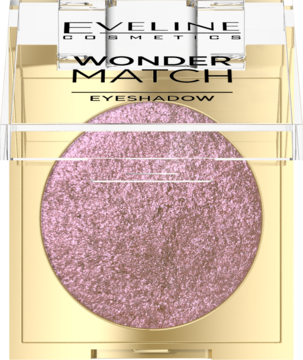 Eveline Wonder Match cień do powiek Rose Glow, mocno błyszczący róż, złoty kwadratowy kompakt.