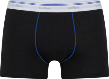 Czarne bokserki męskie Pompea Stretch Cotton, widok z przodu, biała gumka, niebieski szew.