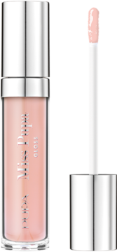 Różowy błyszczyk Pupa Miss Pupa Gloss w przezroczystej butelce, obok aplikator z jasnym produktem.