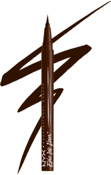 Wodoodporny eyeliner NYX Epic Ink Liner Milk Chocolate, ciemnobrązowy pisak z wyrazistą smugą koloru.
