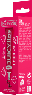 Różowy olejek do ust Bielenda Juicy Lips Watermelon w kartoniku, z tubką i grafiką arbuza.