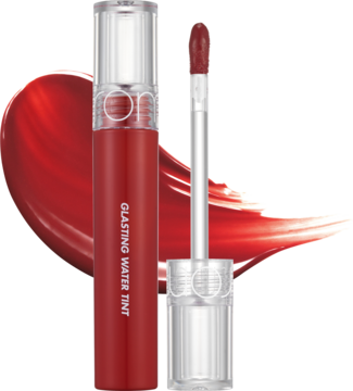 Rom&nd Glasting Water Tint 02 Red Drop: czerwony, nawilżający tint do ust z aplikatorem i błyszczącą smugą.