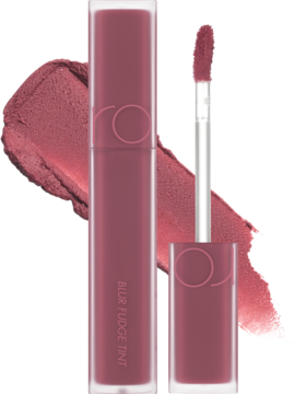 Rom&nd Blur Fudge Tint Mauvish to matowa pomadka w płynie z aplikatorem i testowym swatche.