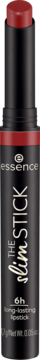 Wysunięta burgundowa pomadka Essence The Slim Stick 109, matowa, długotrwała, w smukłej tubce.