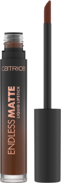 Matowa pomadka w płynie Catrice Endless Matte Liquid Lipstick, ciemny brąz, otwarta butelka z aplikatorem.