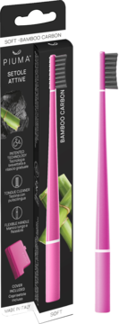 PIUMA Bamboo Carbon ,szczoteczka do zębów, wybielająca z aktywnym węglem, Różowa, Soft,kompozycja-2