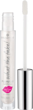 Przezroczysty błyszczyk Essence What the fake! Plumping Lip Filler z białym aplikatorem, widok z przodu.