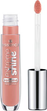 Błyszczyk Essence Extreme Shine Volume, odcień Power of Nude, w przezroczystej tubce, aplikator widoczny z boku.