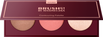 Otwarta paleta do konturowania Brush Up! by Maxineczka, z bronzerem, różem i rozświetlaczem w ciepłych odcieniach.