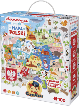 Pudełko puzzli Czu Czu Mapa Polski 100 el. z uchwytem, kolorowa ilustrowana mapa Polski z detalami.