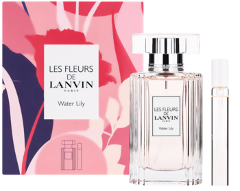 Zestaw Lanvin Water Lily: pudełko z kwiatami, flakon 50ml i miniatura 7,5ml wody toaletowej.