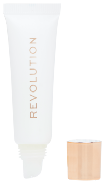 Otwarta tuba peptydowego balsamu Revolution Juice Peptide Clear Ice z różowozłotą nakrętką i aplikatorem.