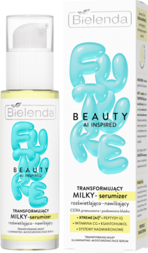 Bielenda Foxy Purity Milky-serumizer w białej butelce z pompką i kartonie, rozświetlające serum nawilżające.