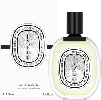 Diptyque Oyedo woda toaletowa, owalny flakon 100ml z etykietą 34 boulevard saint germain i białe pudełko.