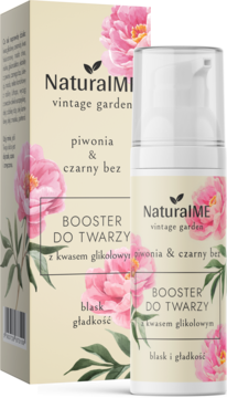 NATURALME Vintage Garden ,booster do twarzy, z kwasem glikolowym, Piwonia i Czarny Bez,kompozycja-2