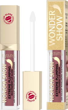 Eveline Wonder Show Extreme Plumping Lip Gloss in Angel Kiss, open tube with applicator, plus closed tube & box.