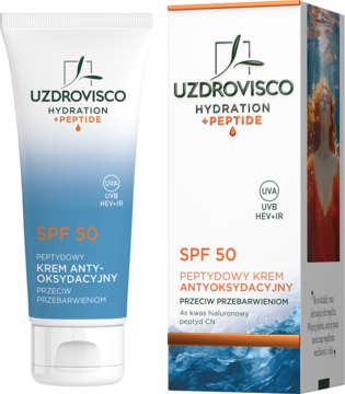 UZDROVISCO Hydration + Peptide ,krem do twarzy, peptydowy, antyoksydacyjny, przeciw przebarwieniom, SPF 50,kompozycja-2