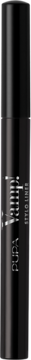 Pupa Vamp! Stylo Liner 100 Black. Czarny, smukły eyeliner w pisaku, pionowo, z rozmazanym białym napisem.