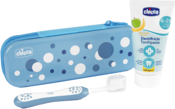 CHICCO ,szczoteczka, pasta i etui, zestaw na pierwsze ząbkowanie, 6-36m,kompozycja-2