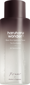 Haruharu Wonder Black Rice Hyaluronic Toner dla skóry wrażliwej, bezzapachowy, brązowo-biała butelka.