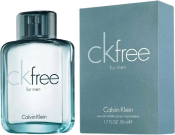 Calvin Klein CK Free for men woda toaletowa, flakon i opakowanie w odcieniach błękitu, widok z przodu.