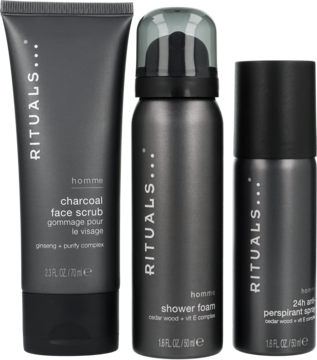 RITUALS... Homme ,zestaw kosmetyków dla mężczyzn, mały, żel pod prysznic, antyperspirant, peeling do twarzy z węglem,kompozycja-2