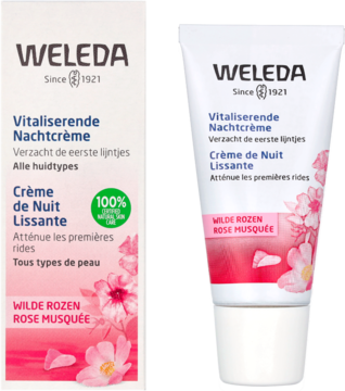 WELEDA ,krem do twarzy, wygładzający, na noc, z dziką różą,kompozycja-2
