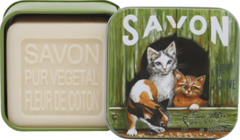 LA SAVONNERIE DE NYONS ,mydło perfumowane w puszce, Kwiat bawełny, Koty różne wzory,kompozycja-2