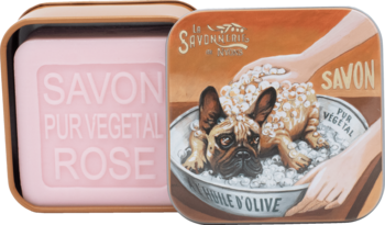 LA SAVONNERIE DE NYONS ,mydło perfumowane w puszce, Róża, Psy różne wzory,kompozycja-2
