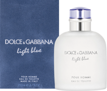 Dolce & Gabbana Light Blue Pour Homme woda toaletowa. Niebieskie pudełko i matowa butelka, widok z przodu.