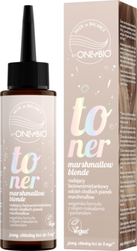 OnlyBio Hair in Balance Toner Marshmallow Blonde w butelce i pudełku, beżowy odcień do 8 myć, wegański.