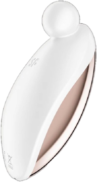 Biały wibrator Satisfyer Spot On 2, gładki, ergonomiczny, z okrągłą końcówką, widok pod kątem.