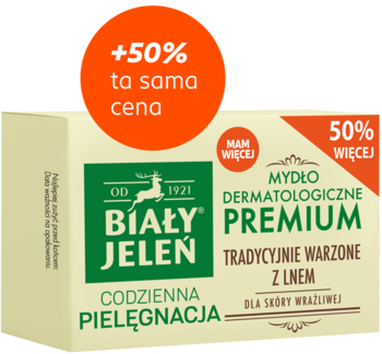 Biały Jeleń Premium dermatologiczne mydło w kostce z lnem, zielone pudełko, +50% więcej produktu.