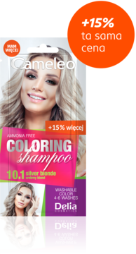 Opakowanie Cameleo szamponu koloryzującego 10.1 srebrny blond, +15% gratis, bez amoniaku, na 4-6 myć.