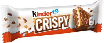 KINDER Crispy ,chrupiący wafelek z nadzieniem kakaowym, orzechowym i mlecznym,kompozycja-1