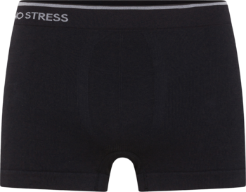 Czarne bawełniane bokserki męskie Pompea seamless, z widocznym białym logo "No stress" na szerokim pasie.
