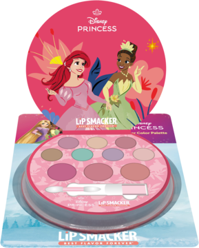 Paleta cieni dla dzieci Lip Smacker Disney Princess, różowa, okrągła, 7 błyszczących cieni, widok z przodu.