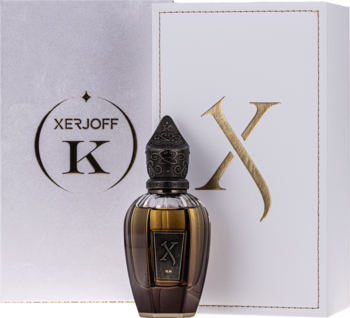 Luksusowe perfumy Xerjoff 'ILM: ciemny flakon z ozdobnym korkiem, obok białe opakowania z logo X.